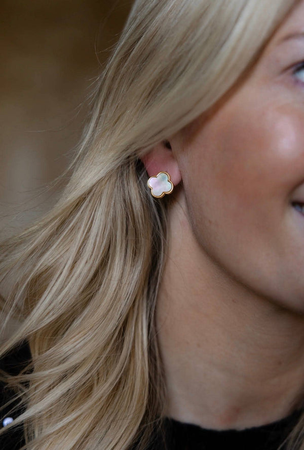 Elle- Clover Mother of Pearl Stud Earring- 18K Plated-Darby Clark Collection  - WS